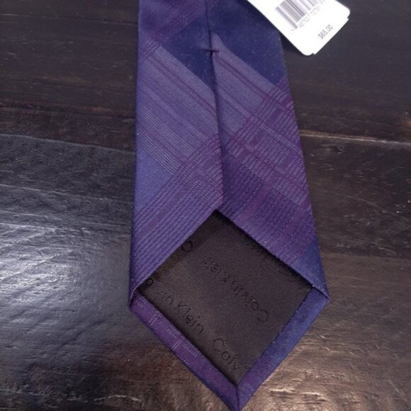 NEW Calvin Klein Mens Silk Neck Tie Purple Monochrome Plaid 3" Classic Wide - Picture 5 of 9